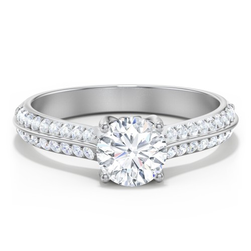 Diamond Solitaire Engagement Ring with Double Row Accents – 14K White Gold with Diamond