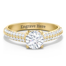 Diamond Solitaire Engagement Ring with Double Row Accents in 10K Solid Yellow Gold with 04DIAM-RD-1.00-I1-G-VG and Diamond
