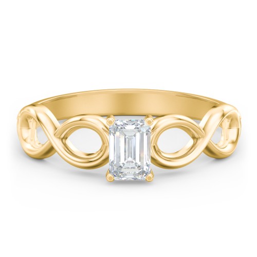 Diamond Solitaire Engagement Ring with Infinity Band – 10K Yellow Gold
