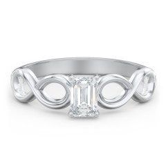 Diamond Solitaire Engagement Ring with Infinity Band – 14K White Gold