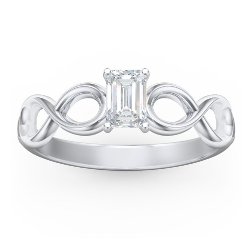 Diamond Solitaire Engagement Ring with Infinity Band – 14K White Gold