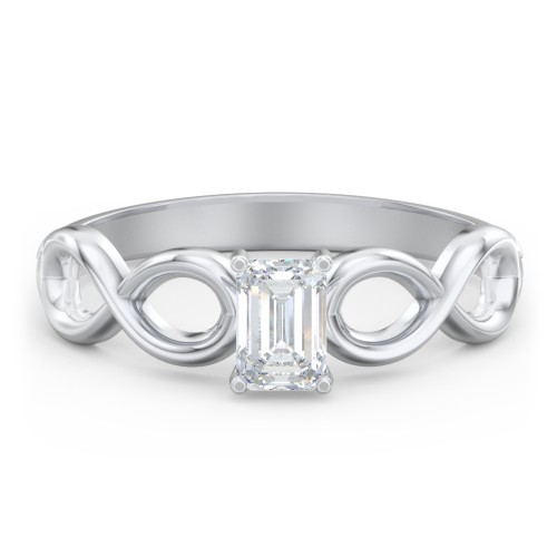 Diamond Solitaire Engagement Ring with Infinity Band – 14K White Gold
