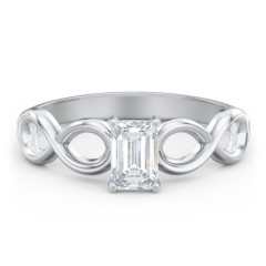 Diamond Solitaire Engagement Ring with Infinity Band – 14K White Gold
