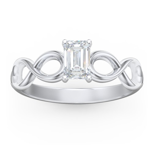 Diamond Solitaire Engagement Ring with Infinity Band – 14K White Gold