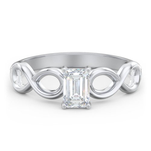 Diamond Solitaire Engagement Ring with Infinity Band – 14K White Gold