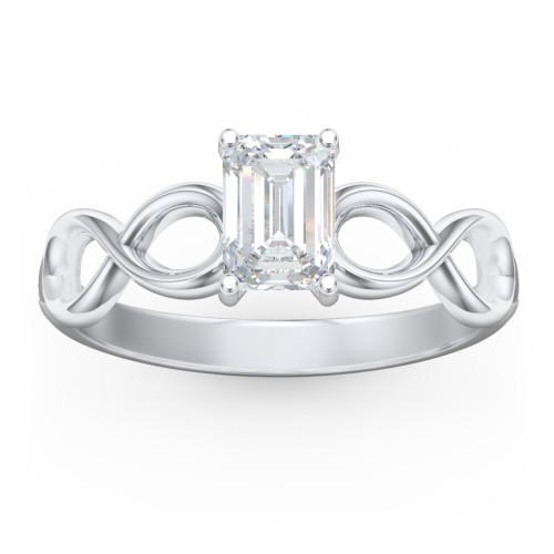Diamond Solitaire Engagement Ring with Infinity Band – 14K White Gold