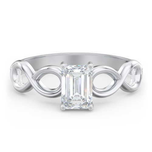 Diamond Solitaire Engagement Ring with Infinity Band – 14K White Gold