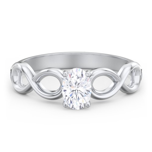 Diamond Solitaire Engagement Ring with Infinity Band – 14K White Gold