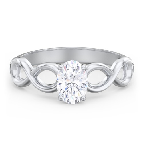 Diamond Solitaire Engagement Ring with Infinity Band – 14K White Gold