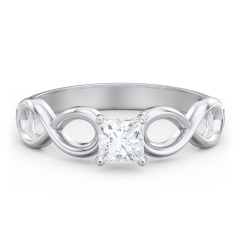 Diamond Solitaire Engagement Ring with Infinity Band – 14K White Gold