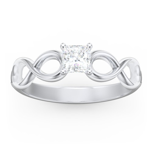 Diamond Solitaire Engagement Ring with Infinity Band – 14K White Gold