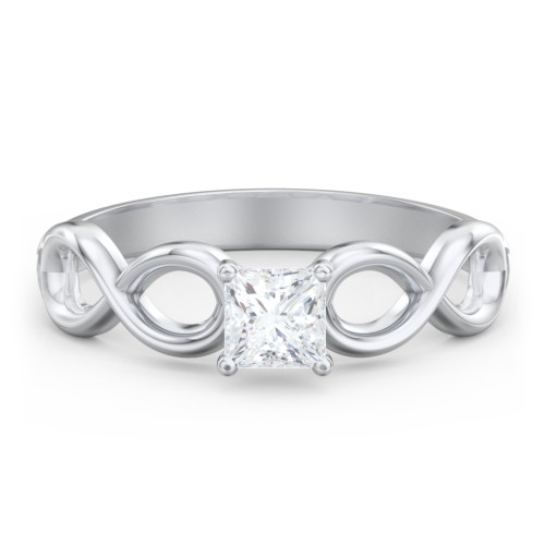 Diamond Solitaire Engagement Ring with Infinity Band – 14K White Gold