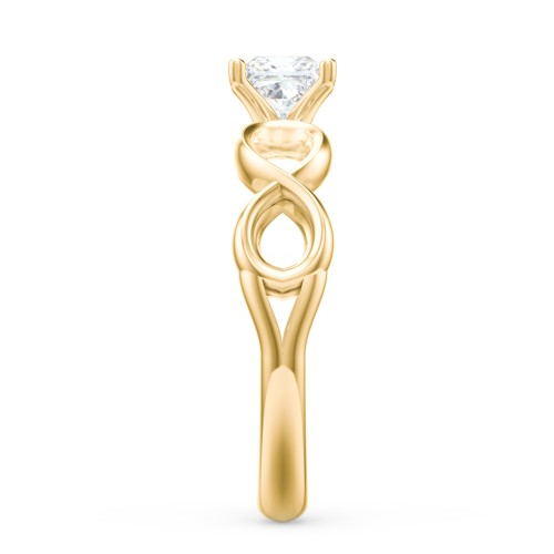 Diamond Solitaire Engagement Ring with Infinity Band – 10K Yellow Gold