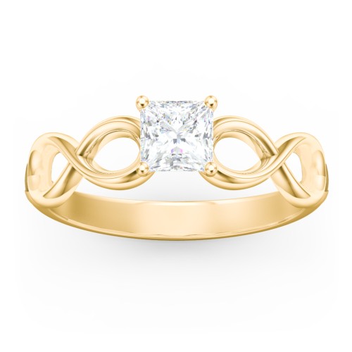 Diamond Solitaire Engagement Ring with Infinity Band – 10K Yellow Gold