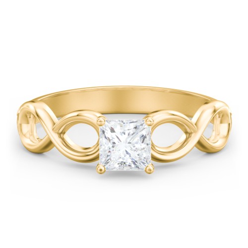 Diamond Solitaire Engagement Ring with Infinity Band – 10K Yellow Gold