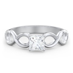 Diamond Solitaire Engagement Ring with Infinity Band – 14K White Gold