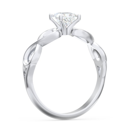 Diamond Solitaire Engagement Ring with Infinity Band – 14K White Gold