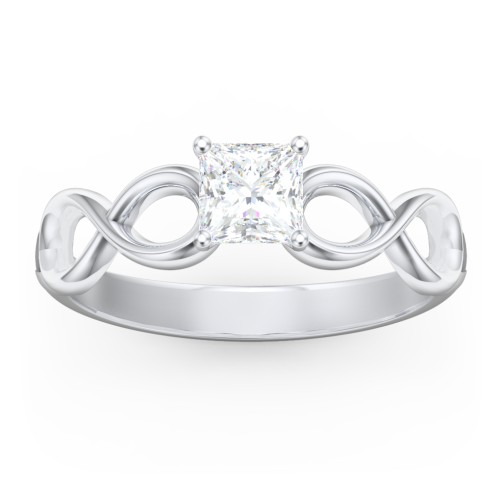 Diamond Solitaire Engagement Ring with Infinity Band – 14K White Gold
