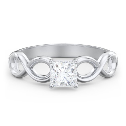 Diamond Solitaire Engagement Ring with Infinity Band – 14K White Gold