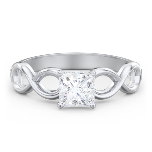 Diamond Solitaire Engagement Ring with Infinity Band – 14K White Gold
