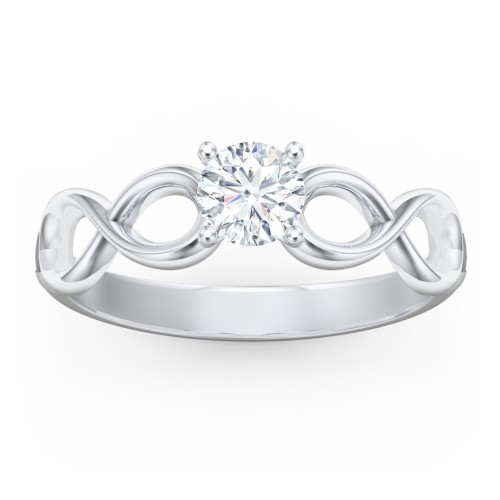 Diamond Solitaire Engagement Ring with Infinity Band – 14K White Gold