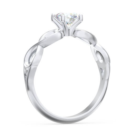 Diamond Solitaire Engagement Ring with Infinity Band – 14K White Gold
