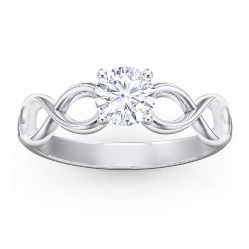 Diamond Solitaire Engagement Ring with Infinity Band – 14K White Gold