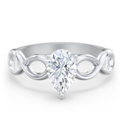 Diamond Solitaire Engagement Ring with Infinity Band – 14K White Gold