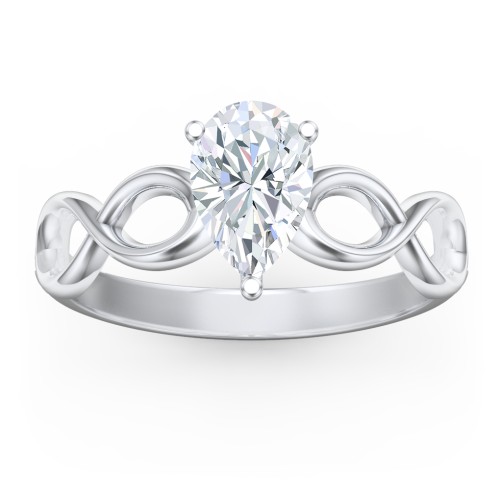 Diamond Solitaire Engagement Ring with Infinity Band – 14K White Gold