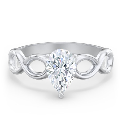 Diamond Solitaire Engagement Ring with Infinity Band – 14K White Gold