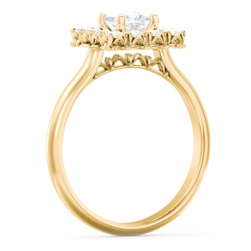 Classic Diamond Halo Engagement Ring – 10K Yellow Gold with Lab Diamond