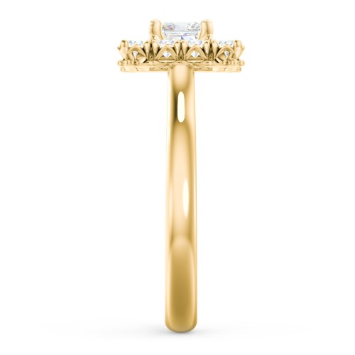 Classic Diamond Halo Engagement Ring – 10K Yellow Gold with Lab Diamond