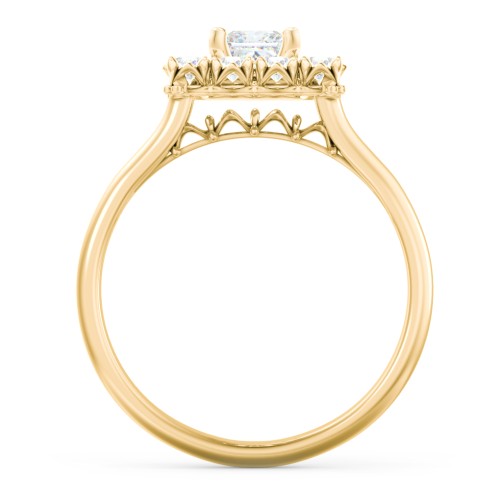 Classic Diamond Halo Engagement Ring – 10K Yellow Gold with Lab Diamond