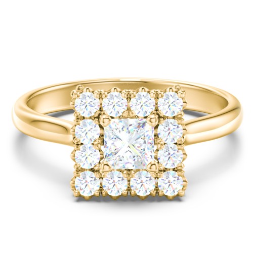 Classic Diamond Halo Engagement Ring – 10K Yellow Gold with Lab Diamond