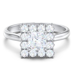 Classic Diamond Halo Engagement Ring – 14K White Gold with Lab Diamond