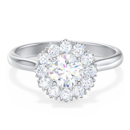 Classic Diamond Halo Engagement Ring – 14K White Gold with Lab Diamond