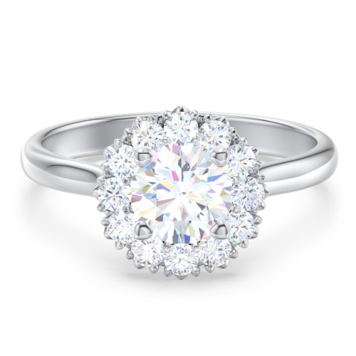 Classic Diamond Halo Engagement Ring – 14K White Gold with Lab Diamond