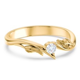 Diamond Leaf Band Ring in 10K Solid Yellow Gold with Lab Diamond