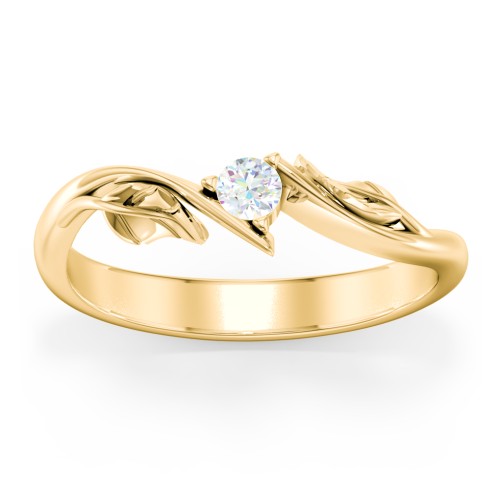 Diamond Leaf Band Ring – 10K Yellow Gold with Lab Diamond