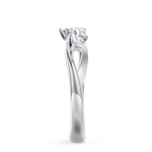 Diamond Leaf Band Ring – 14K White Gold with Lab Diamond
