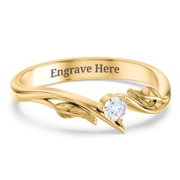 Diamond Leaf Band Ring in 10K Solid Yellow Gold with Lab Diamond