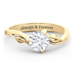 Solitaire Leaf Engagement Ring in 10K Solid Yellow Gold with 04LABDIAM-RD-1.00-SI1-F-VG