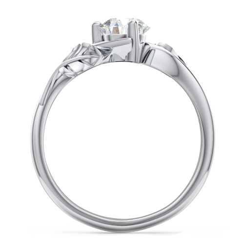 Solitaire Leaf Engagement Ring – 14K White Gold