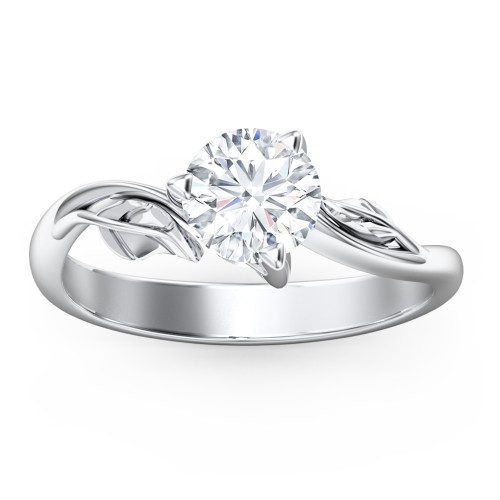 Solitaire Leaf Engagement Ring – 14K White Gold