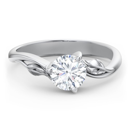 Solitaire Leaf Engagement Ring – 14K White Gold