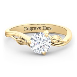 Solitaire Leaf Engagement Ring in 10K Solid Yellow Gold with 04LABDIAM-RD-1.00-SI1-F-VG