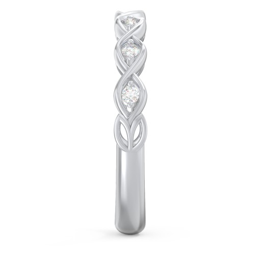 Intertwined Infinity Half Eternity Band with Accent Stones – 14K White Gold with Lab Diamond