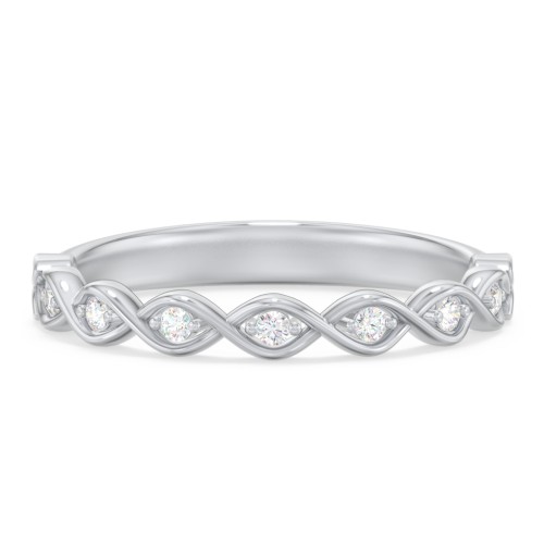 Intertwined Infinity Half Eternity Band with Accent Stones – 14K White Gold with Lab Diamond