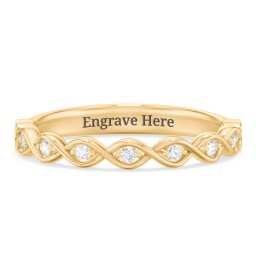 Intertwined Infinity Half Eternity Band with Accent Stones in 10K Solid Yellow Gold with Lab Diamond