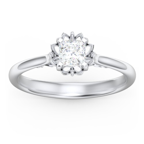 Diamond Solitaire Engagement Ring with Infinity Detail Bridge – 14K White Gold